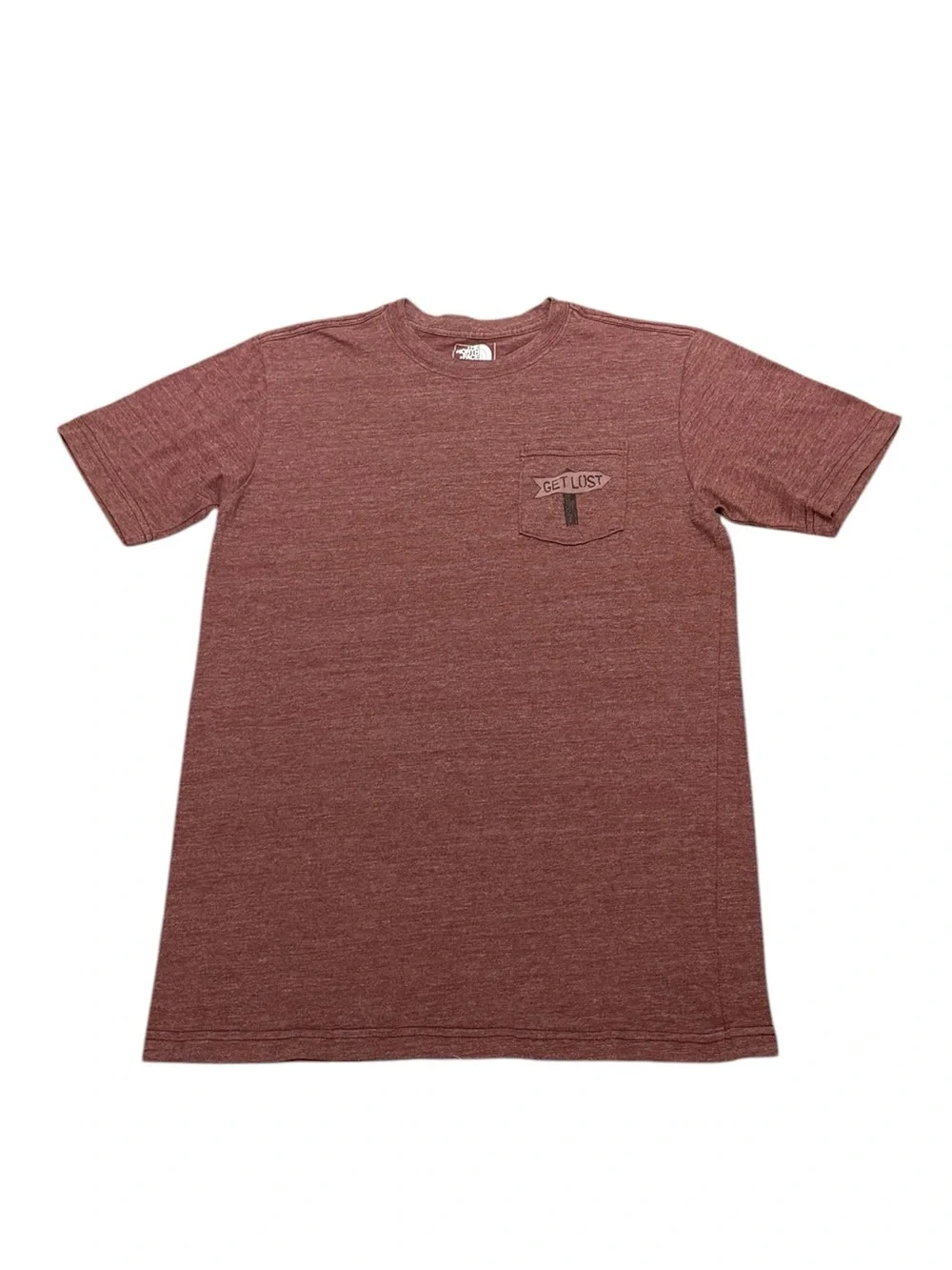 The North Face Men’s Short Sleeve Tee “Get Lost” Heather Maroon, Size S Slim Fit